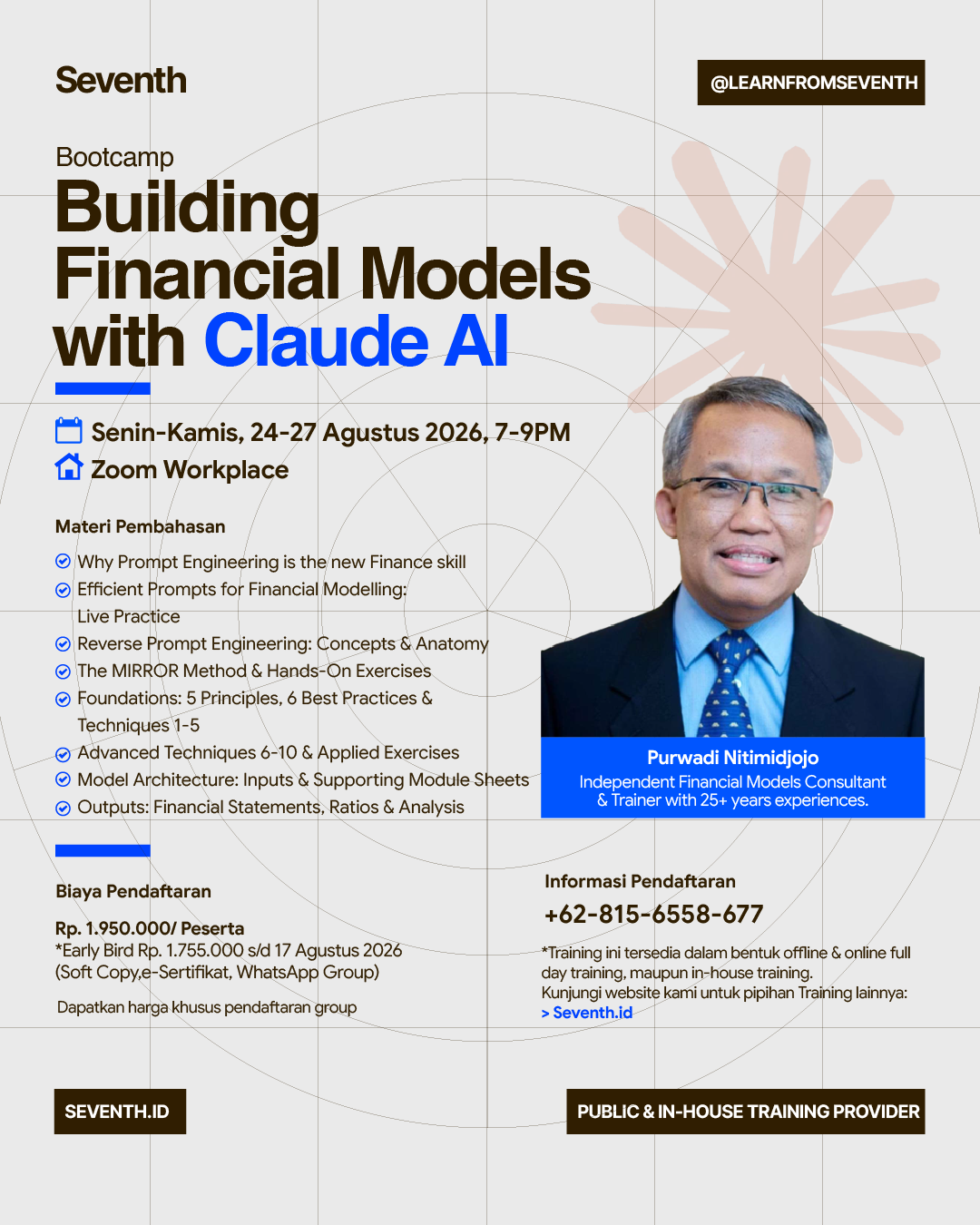 Bootcamp Building Financial Models with Claude AI – Purwadi Nitimidjojo, 24-27 Agustus 2026
